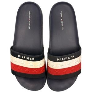 Tommy Hilfiger | Dulce 2 Dark Blue Red & White Slide Sandals Star Studded